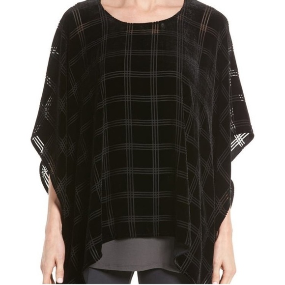 Eileen Fisher Sweaters - Eileen Fisher Black Plaid Burnout Checker Poncho Silk Blend OS Beautiful!